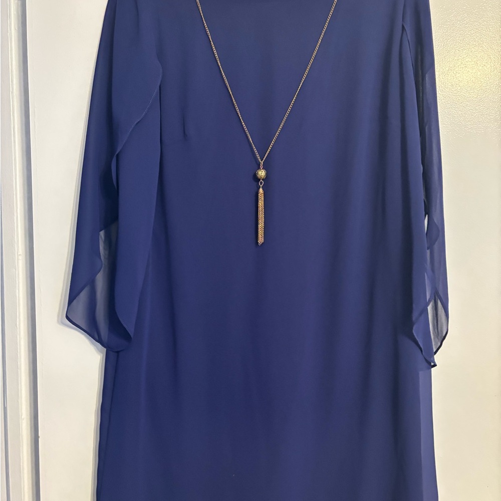 SLNY Navy Dress with Sheer Details
